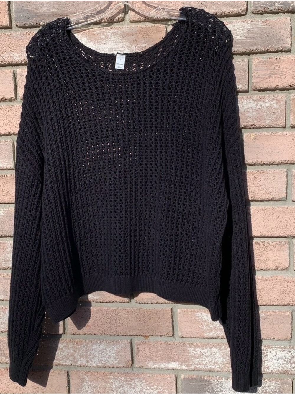 Old Navy Black Crochet Open-Weave Crewneck Sweater - Picture 9 of 11